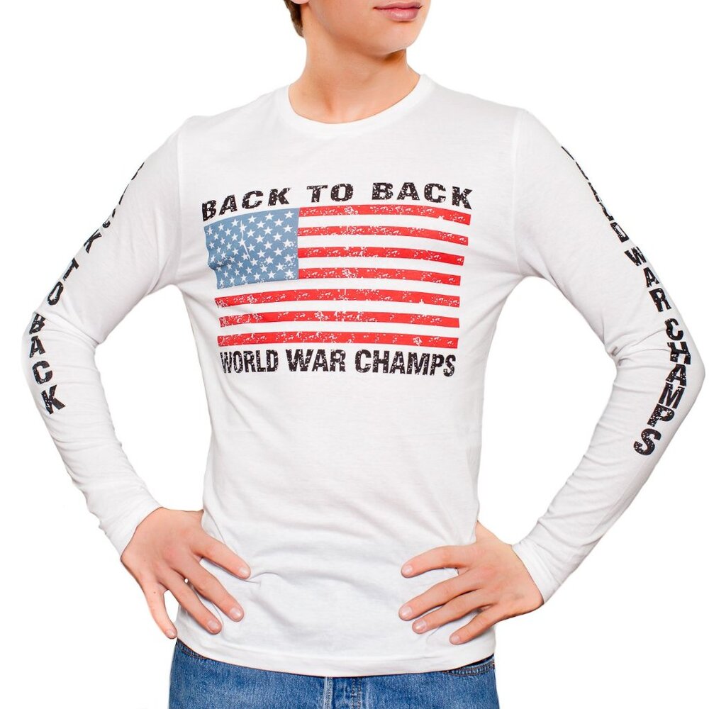 Back to Back World War Champs Long Sleeve Men's White T-Shirt S - 3XL